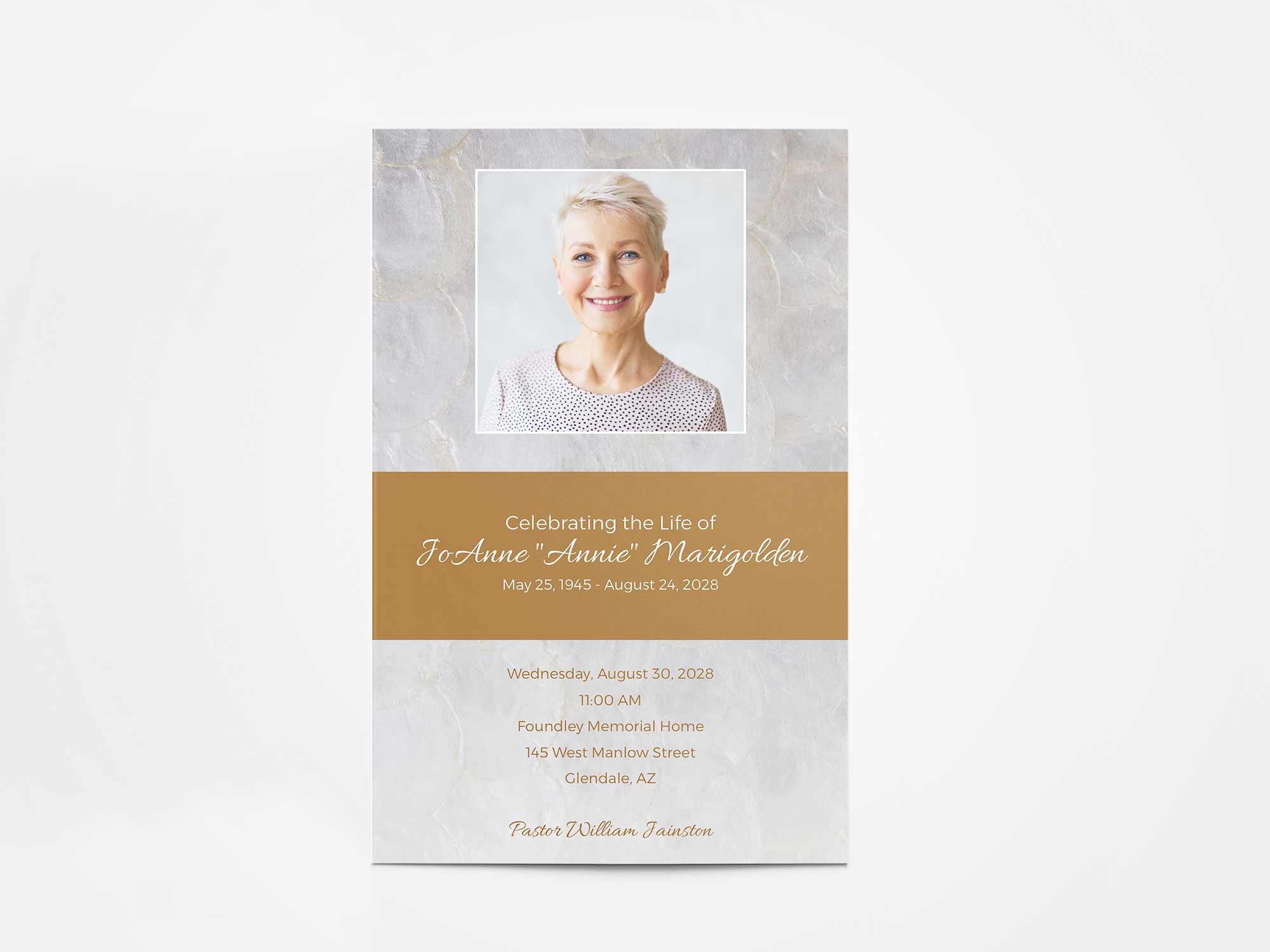 Capiz shell background with gold accents.